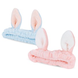 Hair Band Make-Up, 2 Pieces Rabbit Ear Wash Face Headband, Cosmetic Hair Band, Easter Rabbit Ears, Elastic Cosmetic Headband, for Face Washing, Beauty Skin Care, Yoga (B, One Size)