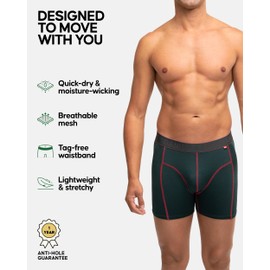 DANISH ENDURANCE Sports Boxers for Men, Dry Fit, Anti Chafing Mens Boxer Shorts Multipack, with Regular or Long Leg, 6 Pack, Multicolor (3x Black, 1x Blue, Black/Red, Green), XXL