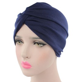 DECOU Turbante de cabello liso plisado de color liso, Azul / Patchwork, Talla única