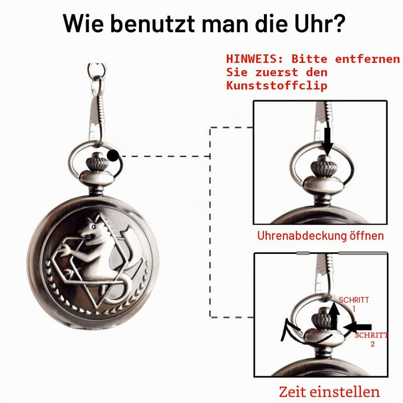 BOSHIYA Men's Pocket Watch Fullmetal Alchemist Vintage Steampunk Quartz Pocket
