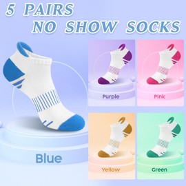 YSense Ankle Socks for Women 5 Pairs, Running Low Cut Tab No Show Athletic Stocking Womens Cushioned Thick Cotton Casual Socks for Hiking Workout
