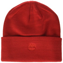 Timberland Men's Cuffed Beanie with Embroidered Logo, Barbados Cherry, One Size