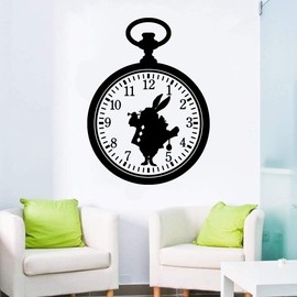 Children Adorable Cartoon Wall Decal Decoration Alice in Wonderland White Rabbit Clock Lasts Years and Easily Removable - Size: 27 in(W) x 30 in(H)