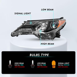 TUSDAR Headlight Assembly fits For 2013 2014 2015 Toyota RAV4 13 14 15 Halogen HeadLamp Replacement Left Driver & Right Passenger Side Black Housing with Clear Reflector