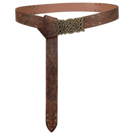 GelConnie Viking Leather Belt Ren Faire Belt Medieval Mens Belt Wide PU Leather Belt Renaissance Leather Ring Belt Costume, Viking Belt Cosplay, One Size