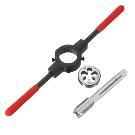 sourcing map 1/2-28 UNEF Tap and Die Set 38mm Round Die Stock Handle Wrench with Plastic Handle, High Speed Steel Machine Thread Tap and Round Die Threading Tool