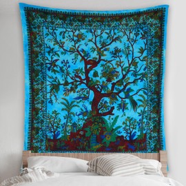 Craft Trade Tree of Life Tapestry Wall Hanging Trippy Aesthetic Wall Tapestry Home Decor for Living Room Bedroom Living Room Dorm - Blue - 84x90 Inches