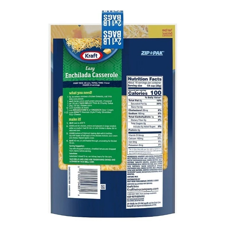 Kraft Mexican Style Four Cheese Blend Shredded Cheese, 2 pk./1