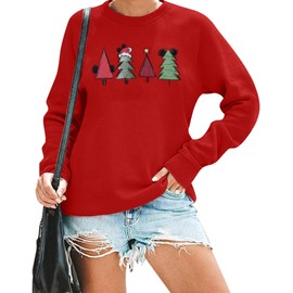 JINTING Christmas Sweatshirt for Women Christmas Tree Pullover Xmas Holiday Crewneck Sweatshirts Long Sleeve Top Red