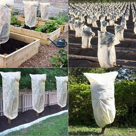 AISHOW Pack of 2 Winter Protection for Plants 120 x 80 cm Frost Protection Plant Cover Plant Protection Winter Protection Pot Plant Bag Protective Cover for Plants with Zip and Drawstring White