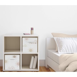 Sweet Jojo Designs Boho Desert Sun Foldable Fabric Storage Cube Bins Boxes Organizer Toys Kids Baby Childrens - Set of 2 - Blush Pink Mauve Gold Taupe Bohemian Watercolor Mountains Southwest