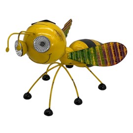 Galt International Yellow Bee Metal Garden Statue w/Solar LED Lights Yard, Patio, Lawn and Garden Decor and Ornament, Outdoor and Indoor Statue