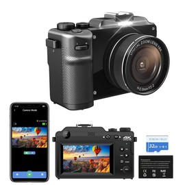 4K 48MP Digital Camera, 18X Zoom Dual-lens Travel Vlogging Camera with 32GB TF Card, 3''Autofocus Compact Camera for Teenagers Beginners Students - Color: White