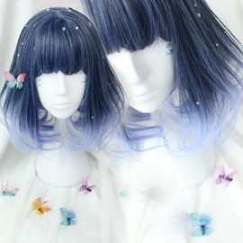 Wig, Lolita Harajuku Style, GAL Type, Cosp Wig, Gothic Lolita Heat Resistant (Blue), Mesh, Bob Forest Girl, Yume Cute, Princess, Small Face, Party, Costume, Everyday Wig