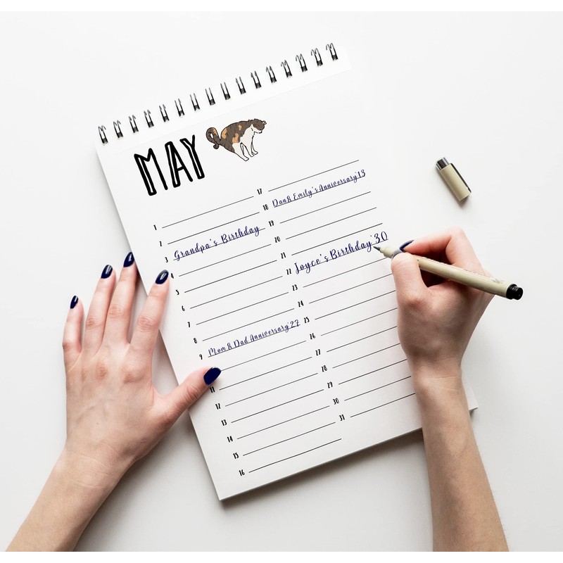 Inkdotpot Cat Perpetual Calendar, Important Dates to Remember- 6x9 Monthly