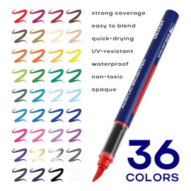 DENKSY - Juego de marcadores de pintura acrílica, 36 colores, a base de agua, secado rápido, impermeables, con punta de pincel flexible para papel, lona, roca, madera, plástico, metal, cerámica