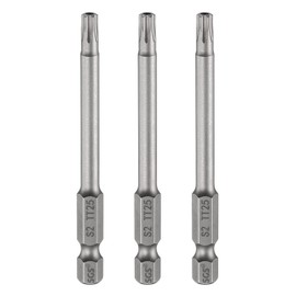 sourcing map 3pcs TT25 Security Torx Head Screwdriver Bit 3" (75mm) Long 1/4" Hex Shank Magnetic Tamper Proof 6 Point Star Screw Driver Drill Bits S2 Steel Hole Tip Industrial Power Tools