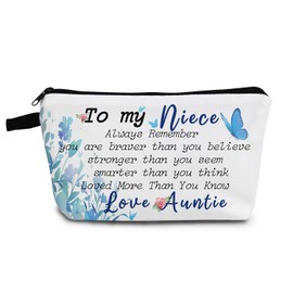 YULUENZE Love Auntie Makeup Bag Inspirational Small Organizer Zipper Pouch Always Remember You Are Braver Stronger Smarter Cosmetic Bag Inspiring Graduation Birthday Present for Niece from Auntie