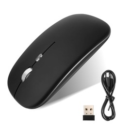 Mouse Inalámbrico, Raton Bluetooth Recargable de 2.4G Modo Dual, Mouse óptico Ergonomico Silencioso con Receptor USB, 3 dpi(1000/1200/ 1600) Ajustables, Ideal para Portátil, Pc, Mac（Negro）