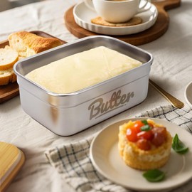 EAZTTOUZ Stainless Steel Butter Dish with Lid, Airtight Butter Container with Silicone Seal for Refrigerator & Countertop, Holds 4 Sticks East Coast/2 Sticks West Coast Butter (Large)