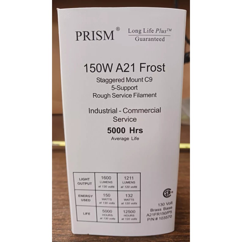 Prism 150W A21/FR 130V Rough Service Industrial Grade Bulbs 4-Pieces**NEW*