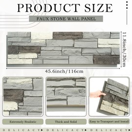 Maasechs 2 Pack Faux Stone Panels Interior 45.6''l x 11.8''h x 0.98''d Faux Siding Panels Exterior Artificial 3D Veneer for Wall Decor Outdoor Home Improvement Projects (Dark Gray)