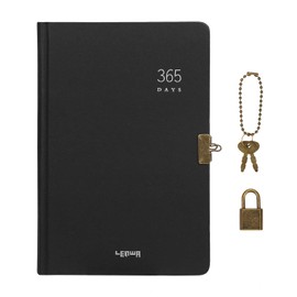 A5 Kraft Hardcover Executive Notebooks Diary with Lock and Key Secret 365 Days Sketchbook Drawing Scrawl Notepad Kraft Brown Paper 365 Pages