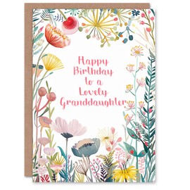 Artery8 Granddaughter Happy Birthday Card Simple Elegant Wildflower Meadow Plants Flowers For Her Greeting Card