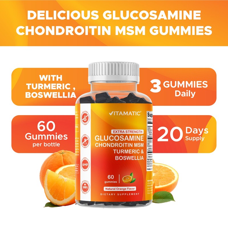 Vitamatic Extra Strength Glucosamine Chondroitin Gummies with MSM, Turmeric &