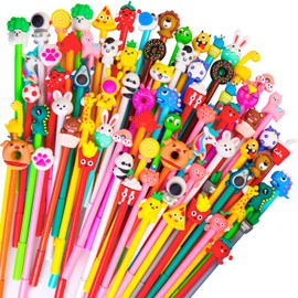LUYI 80 Pcs 40 Styles Cute Cartoon Gel Black Ink Pens Bulk, Fun Kawaii Cool Assorted Novelty Writing Pens for Kids School Office Home Gifts Present