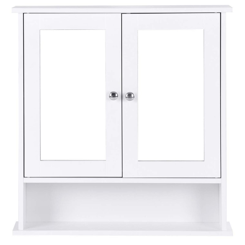 Multi-Function Toilet Wall Cabinet with Double Mirror Doors, Space-Saving Storage,