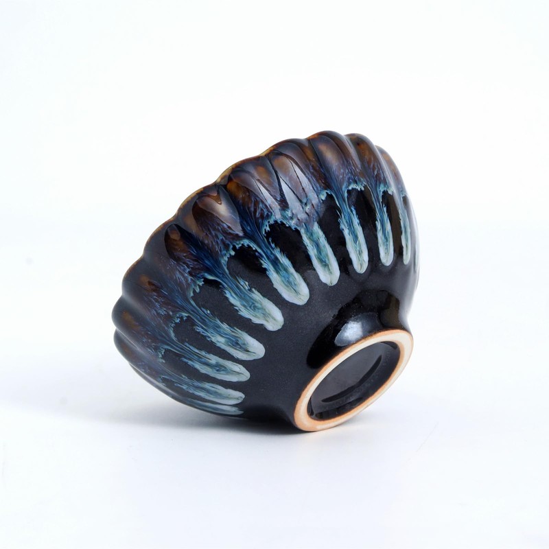 HOHCNA Jianzhan Tenmoku Tea Cup with Gold Peacock, 3D Chinese