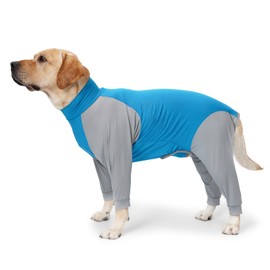 Dog Loungewear Summer Stylish Casual 4 Legged Breathable Fully Wrapped Prevents Hair Loss Dog Pajamas Jumpsuit for Home Blue Gray Color Matching XL