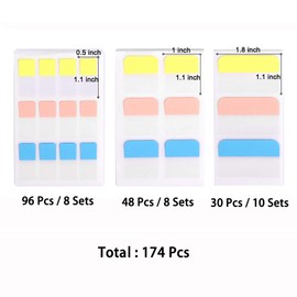 SF ITEM Index Tabs - 174 Pieces Index Stickers Page Marker Tabs - Writable and Repositionable File Tabs Flags for Pages or Book Markers, Reading Notes, Classify Files (3 Sizes)