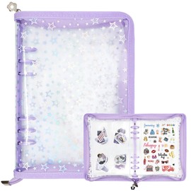 Ruatu Sticker Organizer Binder - Reusable Sticker Collecting Book Storage Album Holder with Pocket Pages A5 Zipper Cover Collection Container (Purple)