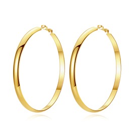 STAYLOVE Flat Big Gold Hoop Earrings for Women 14K Real Gold Plated Lightweight 925 Sterling Silver Post Hypoallergenic Thick Wide Large Hoop Earrings for Women, 70mm
