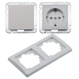 Delphi Socket Switch Set, Electric Sets, Socket Switch, Network, TV Antenna, Flush-mounted Installation, White