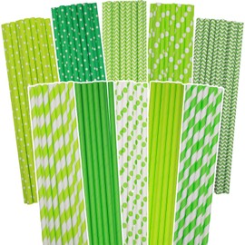 Gcardist Green Paper Straws for Drinking Green Disposable Straws 100pcs Disposable Straws Bulk（10 Pattern）