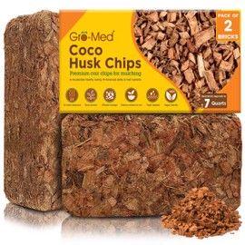Gro-Med Coco Husk Chips 2s Brick Expands upto 14 Quarts Coconut Coir Chip 2.2lb, Best Mulching Medium for Plants - Gardening, Potting Soil Mix, Orchid Bark Alternative-OMRI Listed, Low EC, Balanced pH