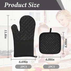 TICKLELY Oven Gloves Pot Holder Set - Set of 4 300°C Heat Resistant Non-Slip Oven Gloves Cooking Gloves Kitchen Cooking Gloves for Cooking, Baking, Grilling, Men and Women