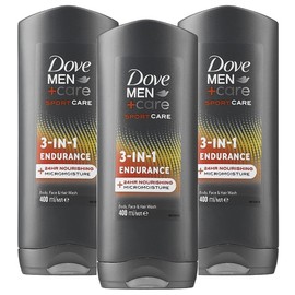 Dove Men+Care 3-in-1 Endurance Body, Face & Hair Wash 400ml – Pack of 3 | 24hr Nourishing MicroMoisture | Sport Care Shower Gel for Clean & Hydrated Skin | Multipack