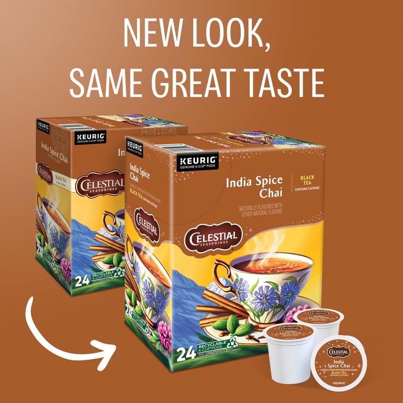 Celestial Seasonings India Spice Chai Black Tea, Single-Serve Keurig K-Cup