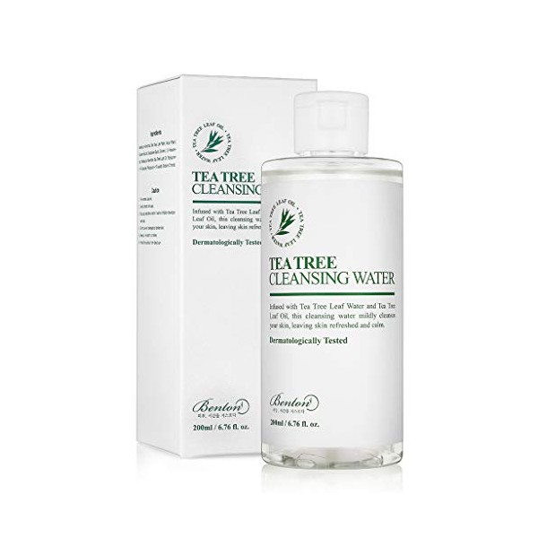 BENTON Tea Tree Cleansing Water 200ml (6.76 fl.oz.) - Contains 70% Tea Tree Leaf Water & Oil, Removes Heavy Makeup without Skin Irritation for Sensitive Oily Skin, Sebum Control, Soothing & Hydrating