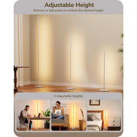 EDISHINE LED Floor Lamp, Set of 2 Corner Light, Modern Minimalist Lit Lamp, 57.5" Adjustable Standing Lamp, 7 Color Temperature 3000-6000K, Dimmable Mood Lamp for Bedroom Living Room Office, Silver