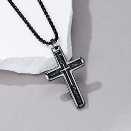 YYmqmq Black Cross Necklace for Men 925 Sterling Silver Abalone Shell Crucifix Pendant Necklace Christian Jewelry Catholic Gifts for Men Women