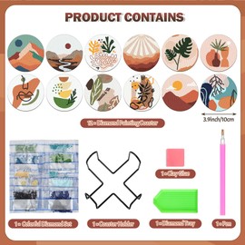 Gejoy 12 Pcs Diamond Painting Coasters with Holder DIY Abstract Diamond Painting Kits DIY Diamond Art Coasters for Beginners Adults Kids Craft Supplies Birthday Presents