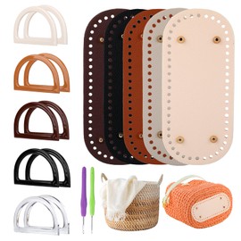 5 Pcs Purse Bottoms for Crochet Bags, Purse Making Supplies with 10 D Shape Handles 2 Crochet Hooks 5 Colors PU Leather Bag Bases for DIY Knitting Crafts Handbag Tote Shoulder Bag Making