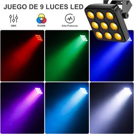 Rtktoup 9 x 10 W RGBW Par LED, Parlicht Square Stage Light, Party Light with Remote Controlled Voice Control Mode and DMX 8CH, Suitable for Disco Bar Club Wedding Night Club Architectural Lighting