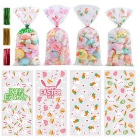 STEFORD Easter Clear Cellophane Bags,120PCS Clear Candy Cookie Treat Bags for Easter Supplies