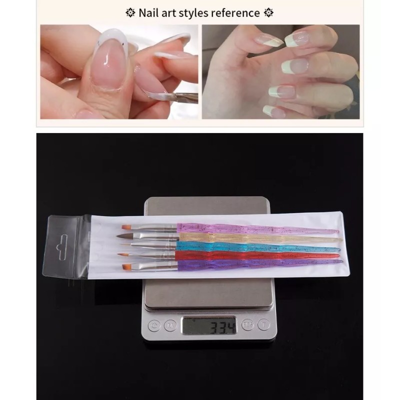 KH Set De 5 Pinceles Uñas Nail Acrílico 12 Pz